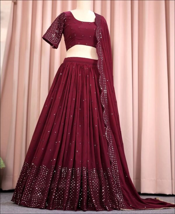 Lehenga Unstitched Mehroon and Single Design